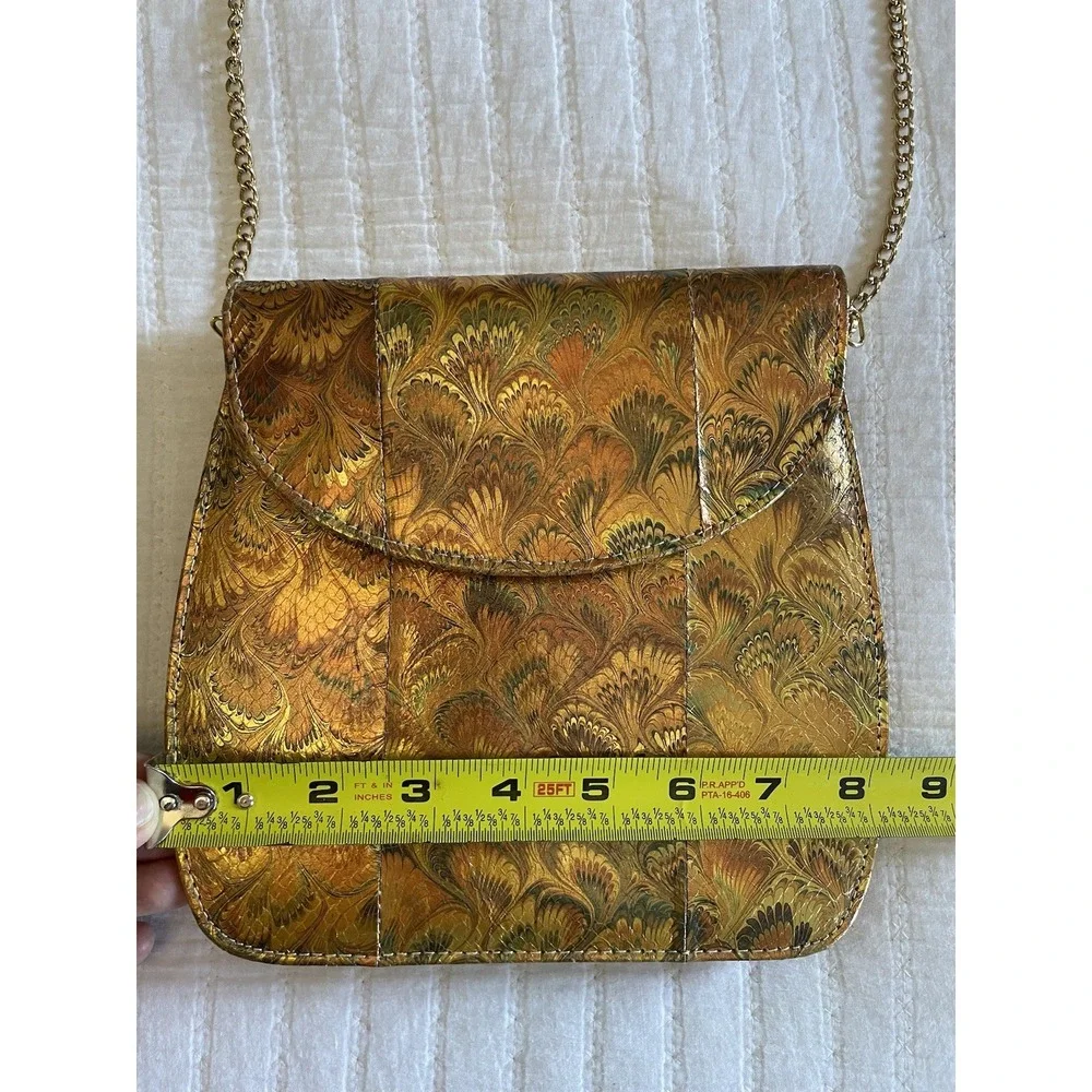 VTG J Renee Gold Metallic Marbled Peacock Print Snakeskin Shoulder Bag/Purse.